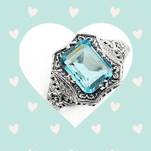 💠AQUAMARINE EMERALD CUT STERLING RING💠